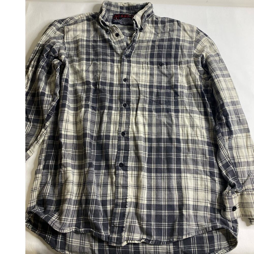 Classic Est 2001 MEN’S L Shirt Long Sleeve Button Down Plaid White Gray